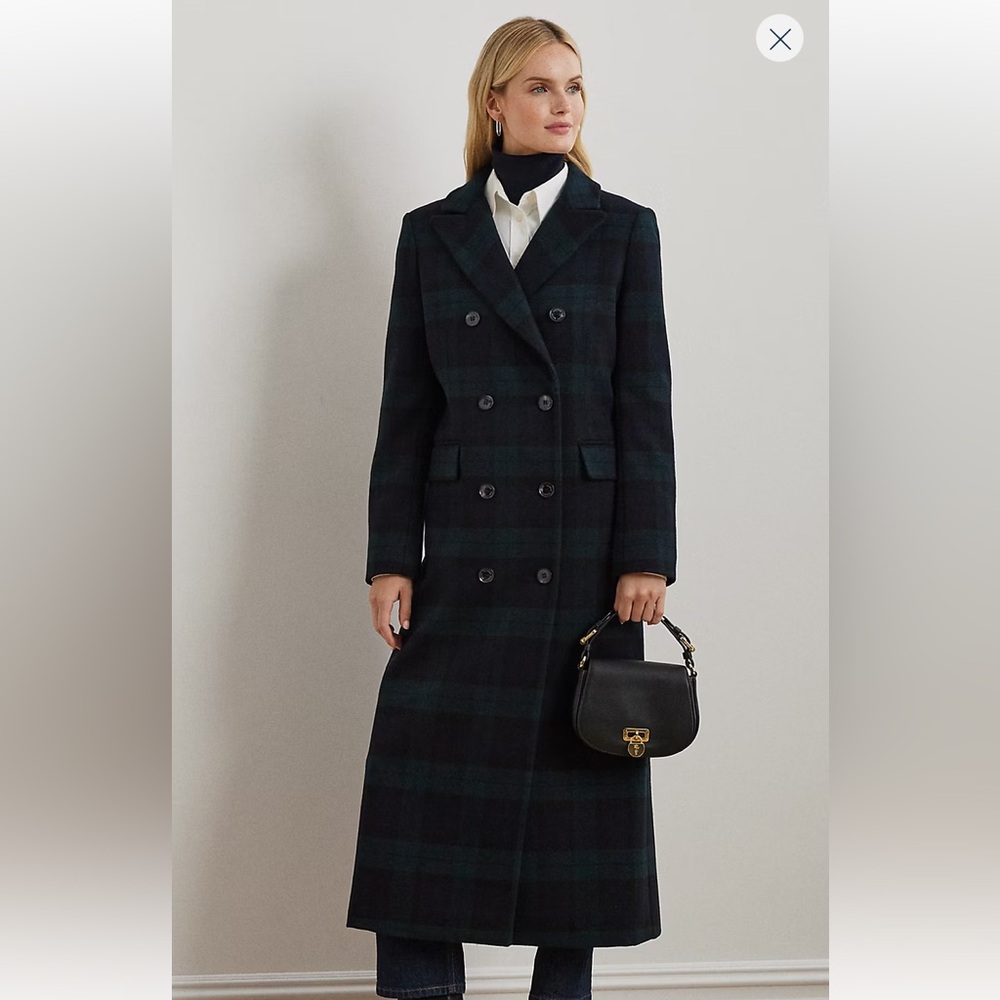 Lauren Ralph Lauren Black Watch Plaid Double-Breasted Coat - Size 8 - Like New!